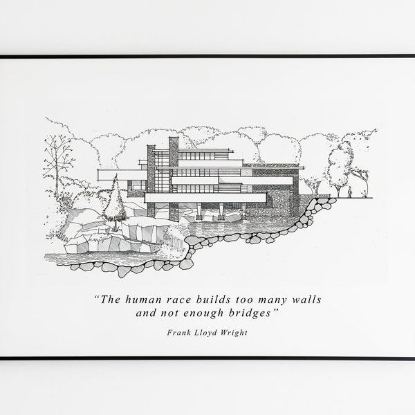 Falling Water, Frank Lloyd Wright, modernist architecture, modernism, American architecture, architecture wall art,