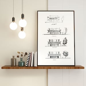 May include: A black and white architectural sketch of a house with the words "Concept", "Structure", "Framework", and "Model" labeled below each drawing.
