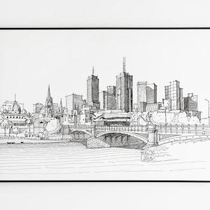 Melbourne, Australia, St Kilda Bridge, world architecture, hand drawn art, black and white ink,