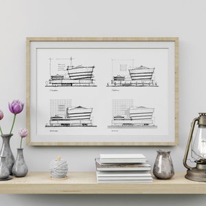 The Guggenheim Art Museum New York, Frank Lloyd Wright architecture, modernist Manhattan buildings, hand drawn wall art poster, image 1