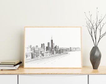 Chicago Skyline, Architecture Print, Chicago Skyline, Architecture wall art, Architecture Pen and Paper