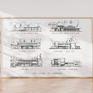 Häuser der Moderne, Mies van der Rohe, Le Corbusier, Eileen Grey, Frank LLoyd Wright, Walter Gropius, Richard Meier, Architekturplakat,