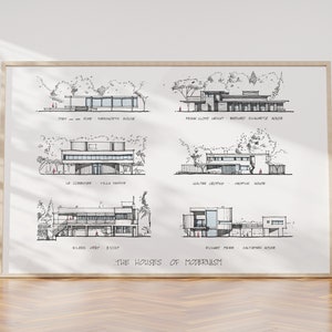 Houses of Modernism, Mies van der Rohe, Le Corbusier, Eileen Grey, Frank Lloyd Wright, Walter Gropius, Richard Meier, architecture poster,