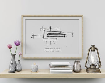Falling Water, Frank Lloyd Wright, modernist architecture, modernism, American architecture, architecture wall art,