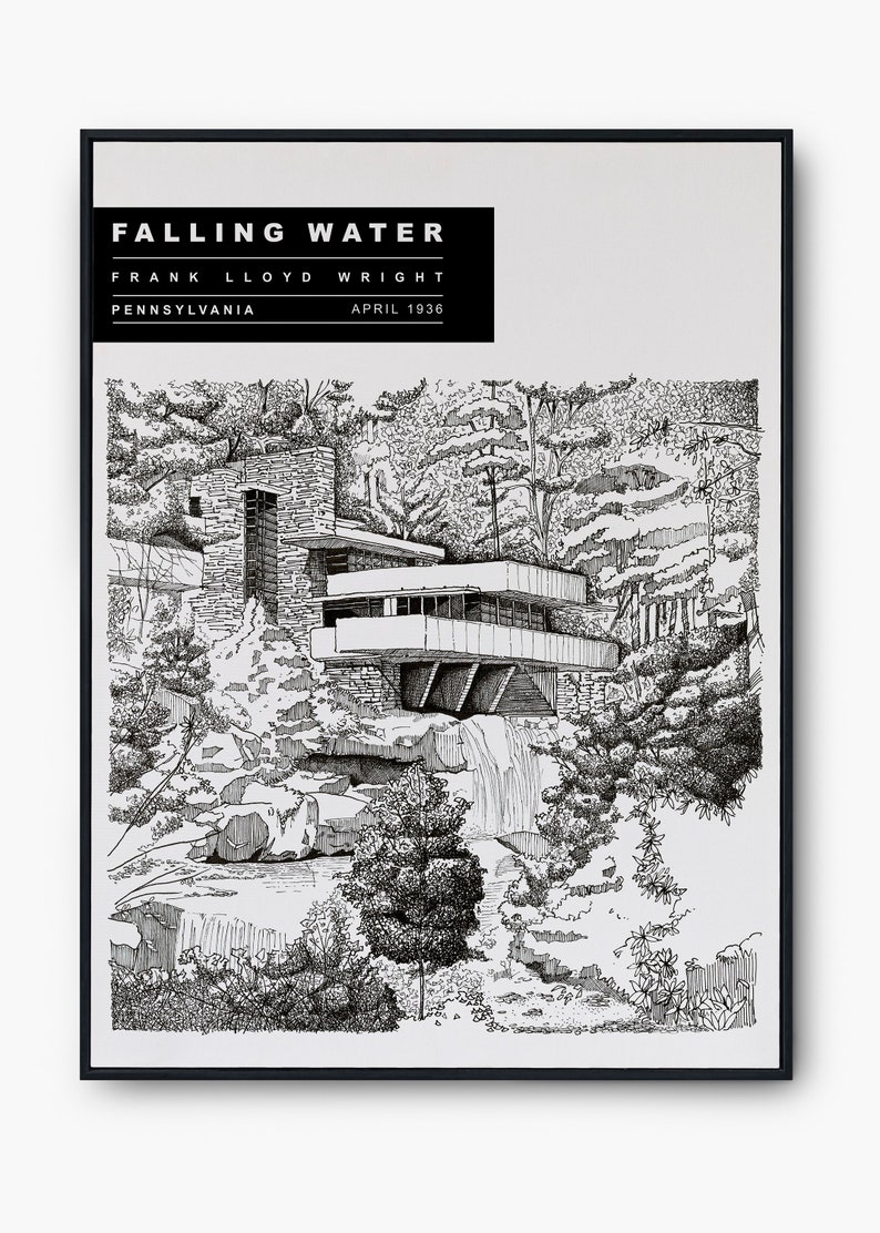 Falling Water Frank Lloyd Wright Modernist Architecture - Etsy