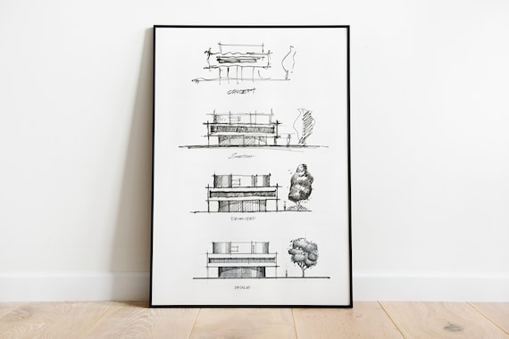 Villa Savoye, Le Corbusier, Paris architecture, Modernist architecture, architects sketch, architects concept, architecture wall art