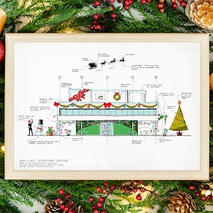 Weihnachtsarchitektur, Le Corbusier, Architekten Villa Savoye, Modernismus Design, architektonisches Weihnachtsplakat, festliche Wandkunst