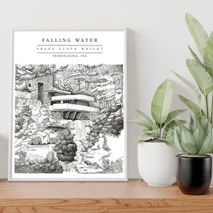 Falling Water, Frank Lloyd Wright, modernist architecture, modernism, American architecture, architecture wall art,