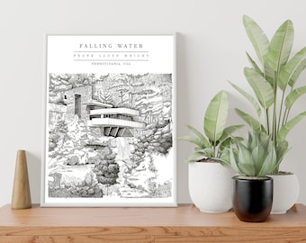 Falling Water, Frank Lloyd Wright, modernist architecture, modernism, American architecture, architecture wall art,
