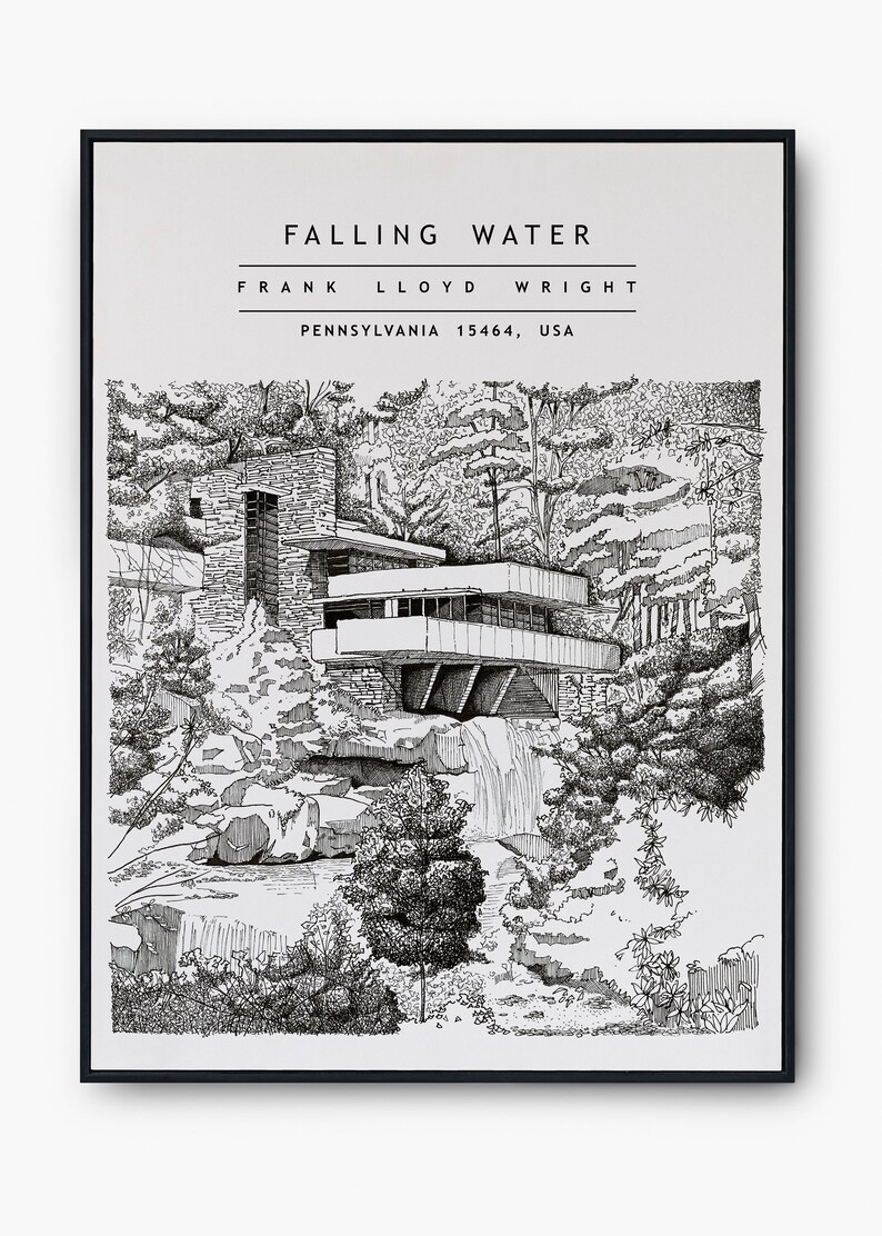 Falling Water Frank Lloyd Wright Modernist Architecture - Etsy