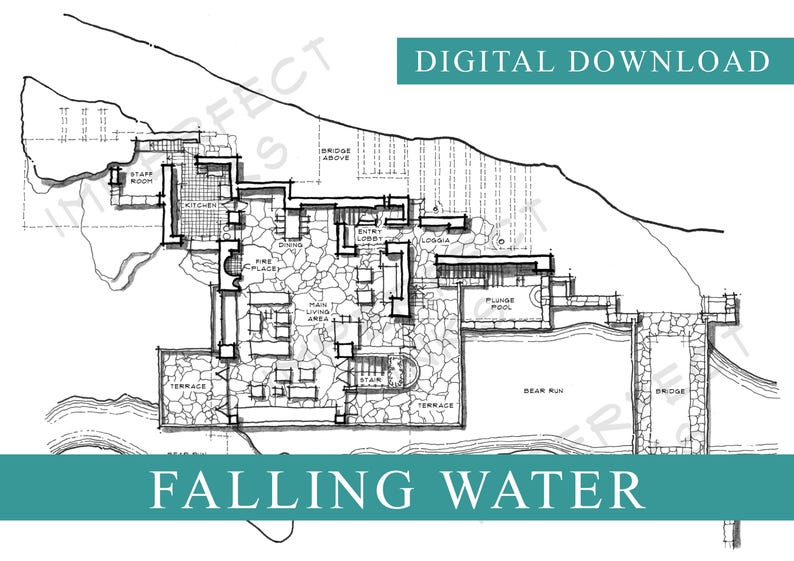 Falling Water Architectural Floor Plans Illustration, Frank Lloyd ...