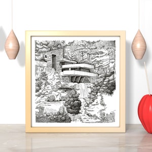 Falling Water, Frank Lloyd Wright, modernist architecture, modernism, American architecture, architecture wall art,
