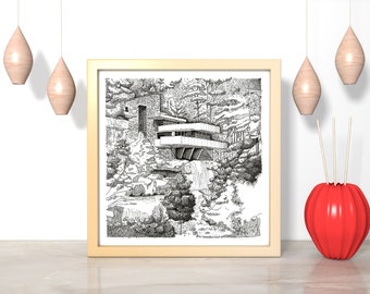 Falling Water, Frank Lloyd Wright, modernist architecture, modernism, American architecture, architecture wall art,