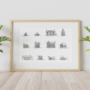 History of housing, housing through the years,  architectural wall art, architectural poster