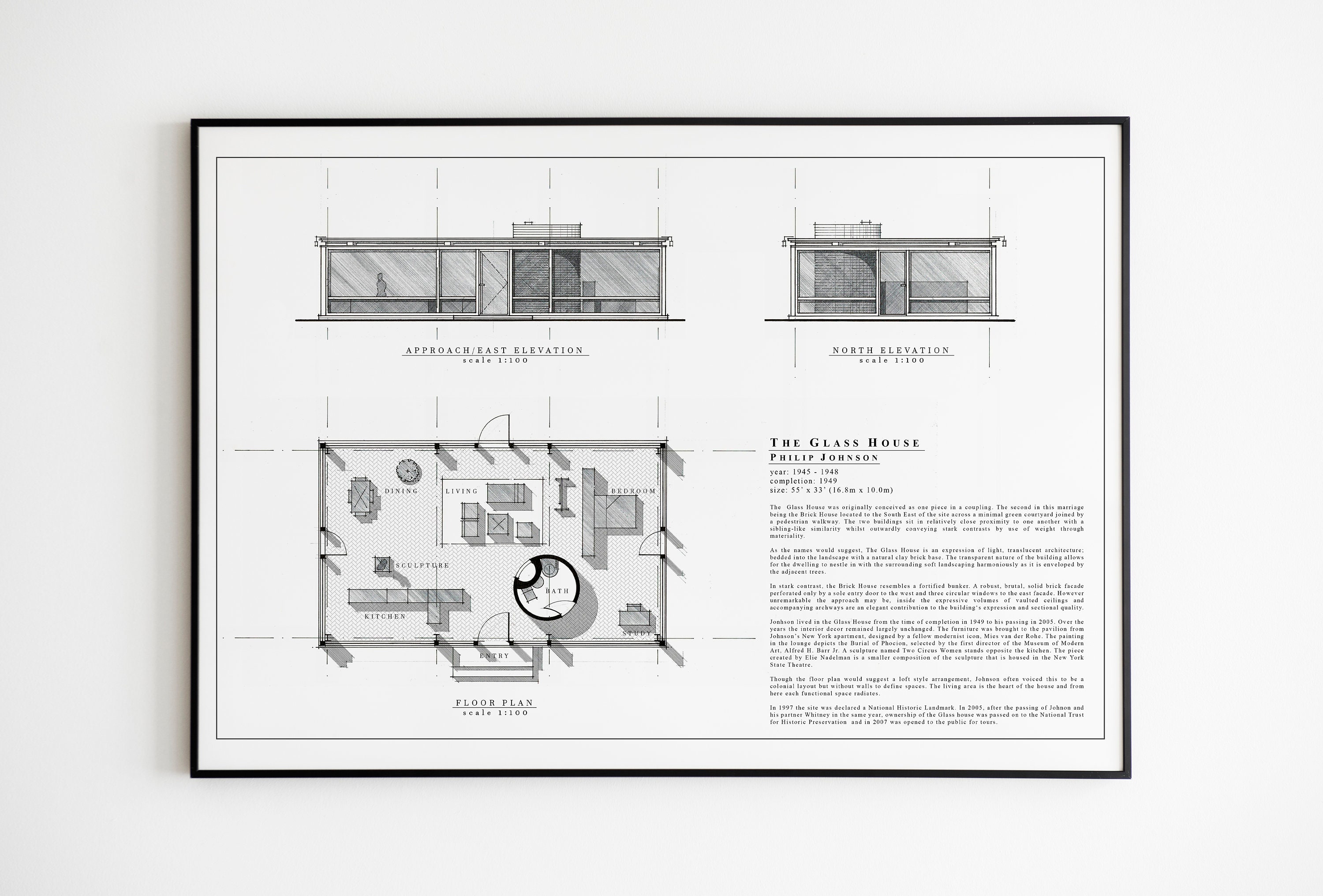 The Glass House, Philip Johnson, modernist architecture, modernism, American architecture, architecture poster.