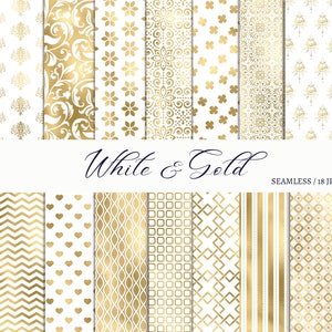Gold and White Digital Paper, Seamless White and Gold Digital Papers, Scrapbook Papers, Digital Download, Instant Download