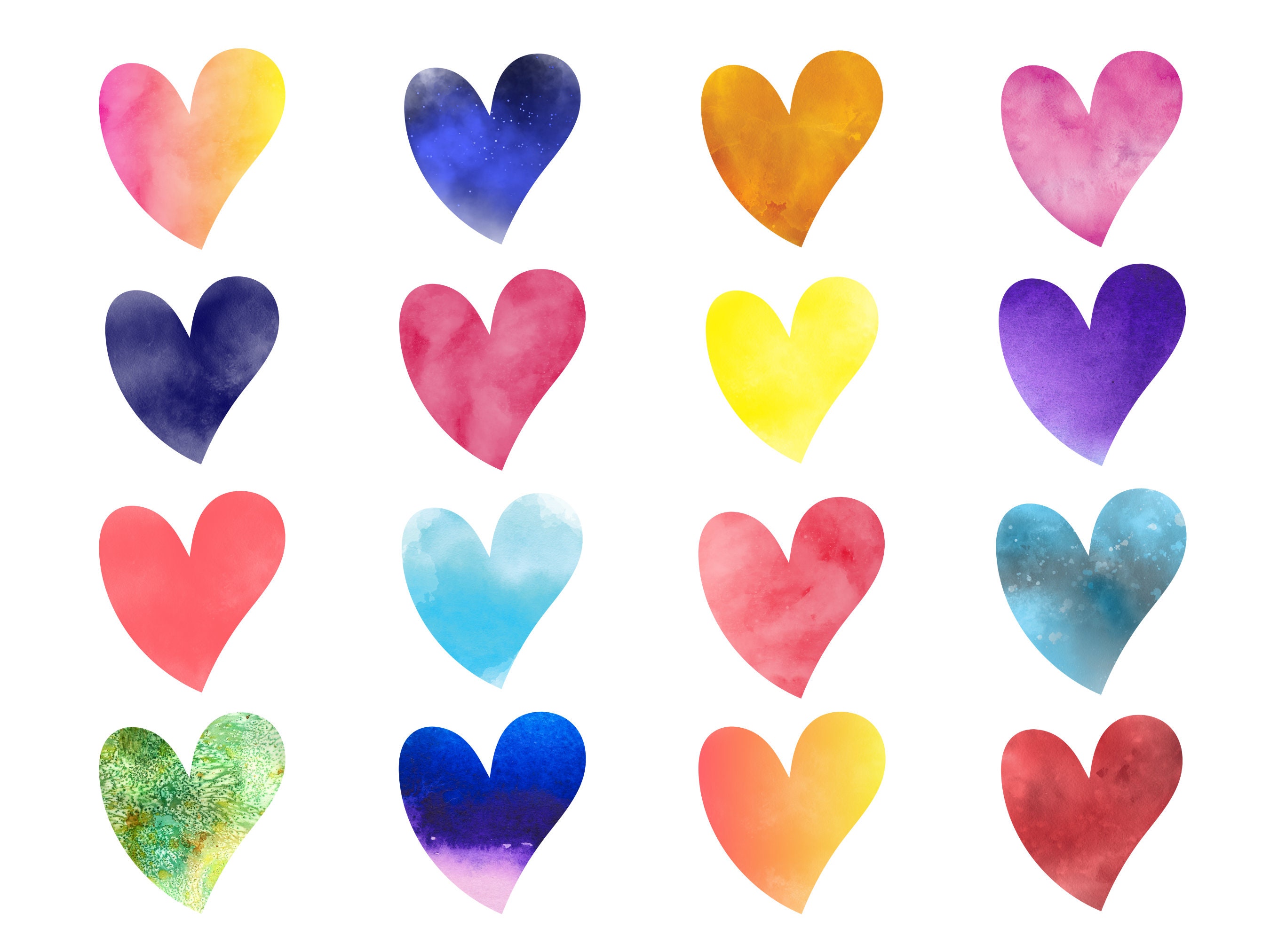 16 Watercolor Hearts PNG Transparent Background Digital | Etsy