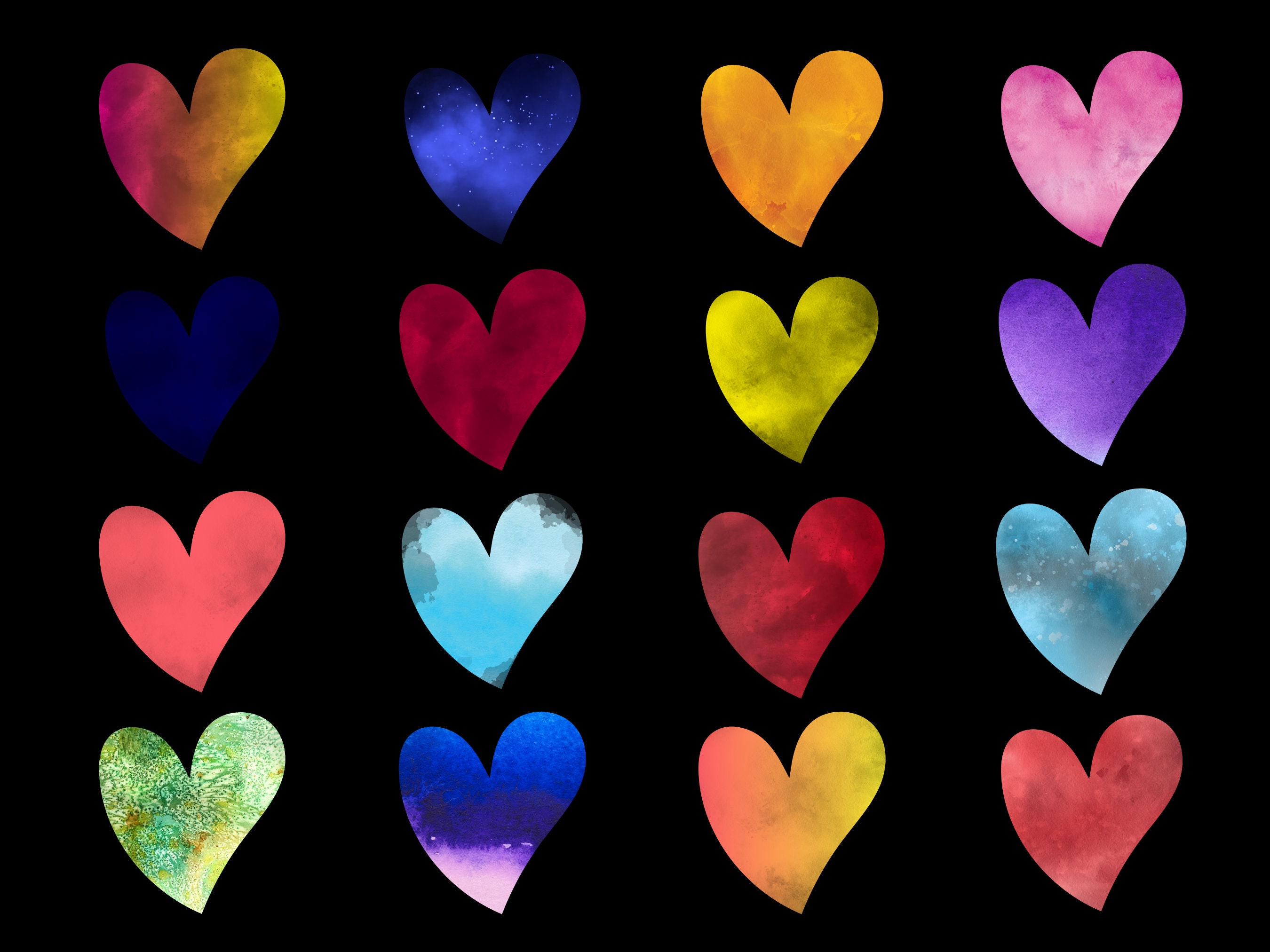16 Watercolor Hearts, PNG Transparent Background, Digital Download - Etsy