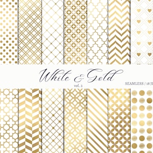 Gold and White Digital Paper vol. 1, Seamless White and Gold Digital Papers, Seamless Pattern, Scrapbook Papers, Digital Download, Instant