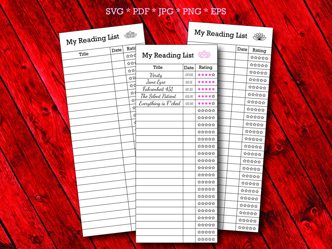 Reading List Bookmark Printable, Reading List Svg, Reading Tracker Svg