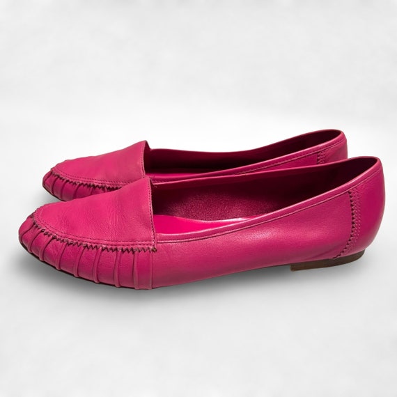 Pink Leather Almond Toe Loafer Flats • 1990s Vint… - image 2