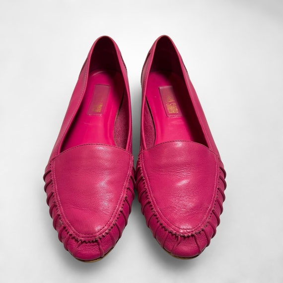 Pink Leather Almond Toe Loafer Flats • 1990s Vint… - image 3