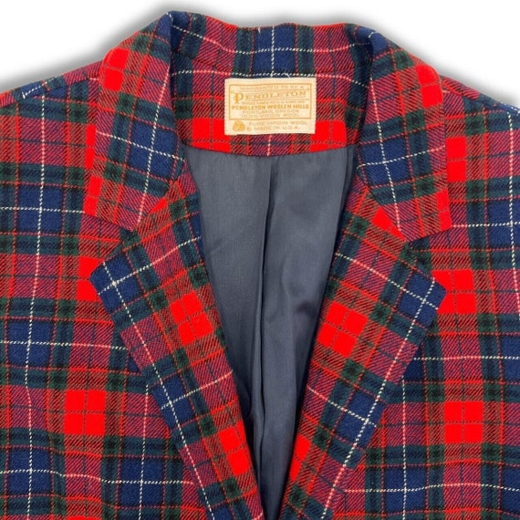 Navy Blue & Red Plaid Pendleton Wool Blazer • 198… - image 2