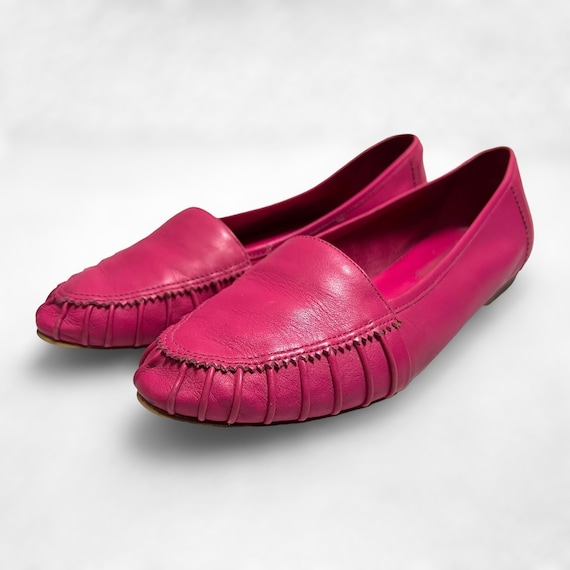 Pink Leather Almond Toe Loafer Flats • 1990s Vint… - image 5