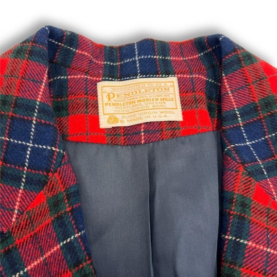 Navy Blue & Red Plaid Pendleton Wool Blazer • 198… - image 4