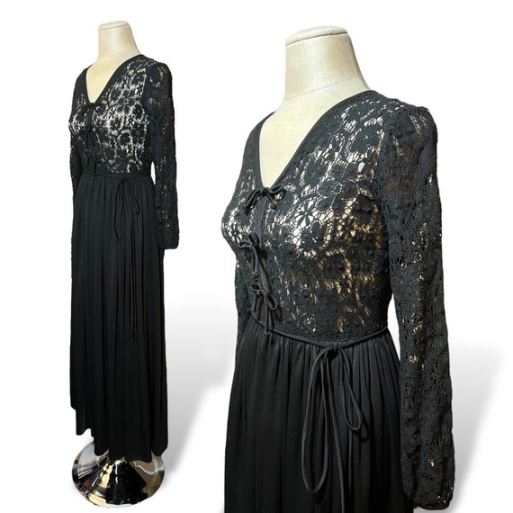Lace Balloo Color Black A-Line Maxi Dress with Long Crochet Lace Balloo… - Gem