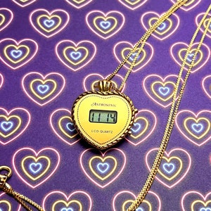 80s Gold Digital Heart Shaped Astrosonic Watch Pendant Necklace - Brand New Deadstock Vintage Vtg Valentine's Day Jewelry