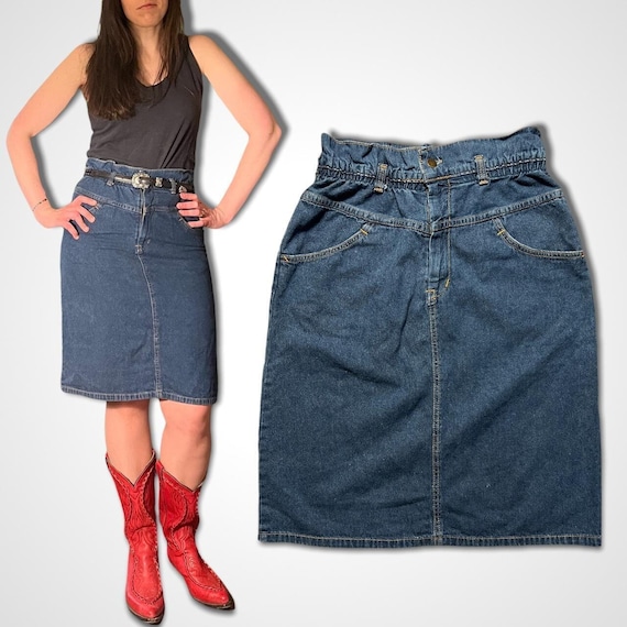 80s Western Denim Skirt With Yoked Paperbag Waist Brand Etsy
