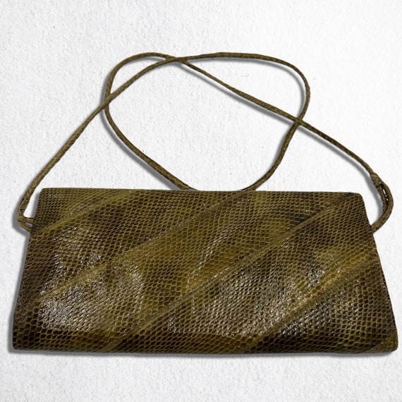 Green & Brown Snakeskin Crossbody Bag • 1970s / 1… - image 2