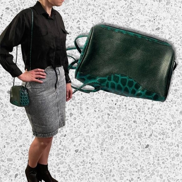 Pale green mock croc flap purse