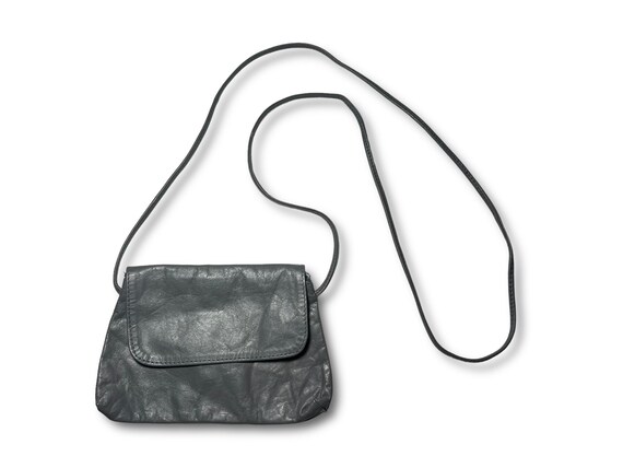 Gray Leather Lightweight Mini Crossbody Bag 1980s… - image 1