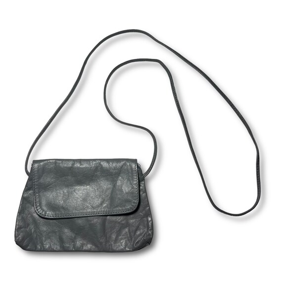 Gray Leather Lightweight Mini Crossbody Bag 1980s… - image 6