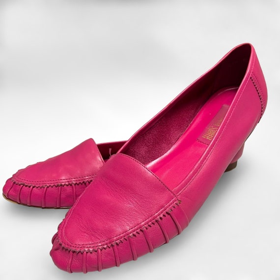 Pink Leather Almond Toe Loafer Flats • 1990s Vint… - image 4