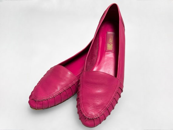 Pink Leather Almond Toe Loafer Flats • 1990s Vint… - image 1