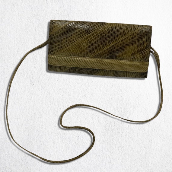 Green & Brown Snakeskin Crossbody Bag • 1970s / 1… - image 1