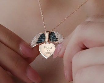 Engraved Heart Necklace 925 Sterling Silver & 14K Gold  • Openable Custom Name Heart Necklace Gift For Her