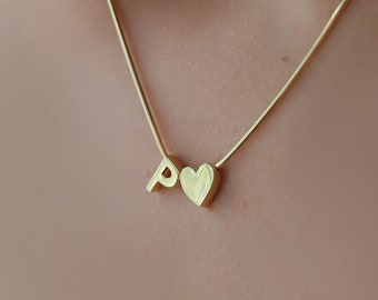 3D Initial Necklace, Letter Necklace With Heart, Necklace for Women, Personalized Gifts, Custom Necklace, Moms Gift, Christmas Gifts