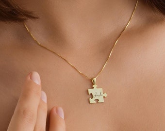 14K Gold Puzzle Name Necklace, Personalized Name Necklace, Christmas Gift Name Engraved∙Custom Jewelry for Couples,∙Valentines Day Gift