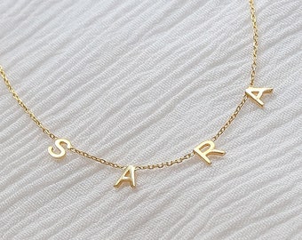 Solid 14k Gold Filled Spaced Letter Custom Necklace ⋆ Personalized Spaced Name Jewelry ⋆ Satellite Name Necklace ⋆Choker Letter Necklace