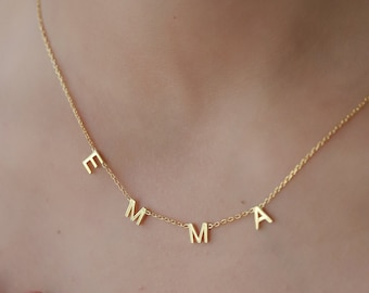925 Sterling Silver Satellite Name Necklace ⋆ 14k Gold Spaced Letter Custom Necklace ⋆ Personalized Name Jewelry ⋆ Choker Initial  Necklace
