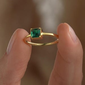 14K Gold Princess Cut Birthstone Ring: Minimalist Stacking Ring