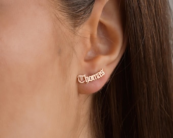 Personalized Name Stud Earrings, 14K Gold Plated Sterling Silver, Custom Name Initial Earrings, Minimalist Gift for Her, Birthdays