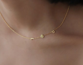 Sideway Initial  Necklace, Sideway Initial Necklace With Heart, Sideway Letter Symbol Necklace, Sideway Two Initial Necklace