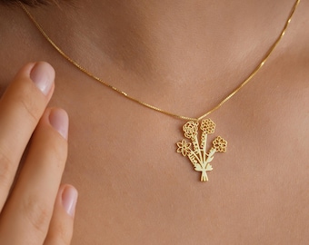 Flower Necklace, Bouquet Name Necklace, Personalized Flower Necklace, Christmas Gift, Mother's Day Gift, Mom Necklace, Floral Jewelry