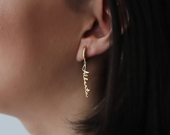 925 Sterling Silver Dangle Name Earrings • 14K Gold Custom Name Earring • Personalized Jewelry Gift For Christmas