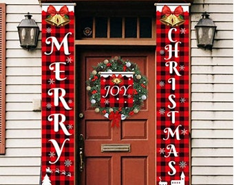 Decor Christmas New Year Door Banners Porch Sign Hanging Banner Flag for Home Wall Indoor Outdoor Christmas Party Decorations